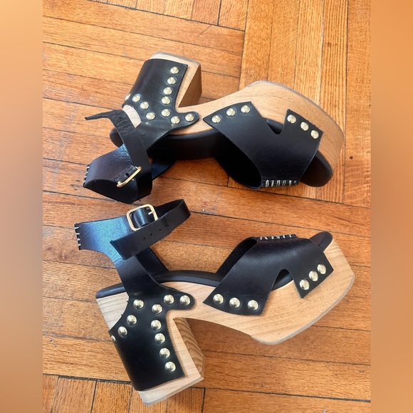 Free people Cecily Cecelia clog black leather stud heel - Picture 3 of 6